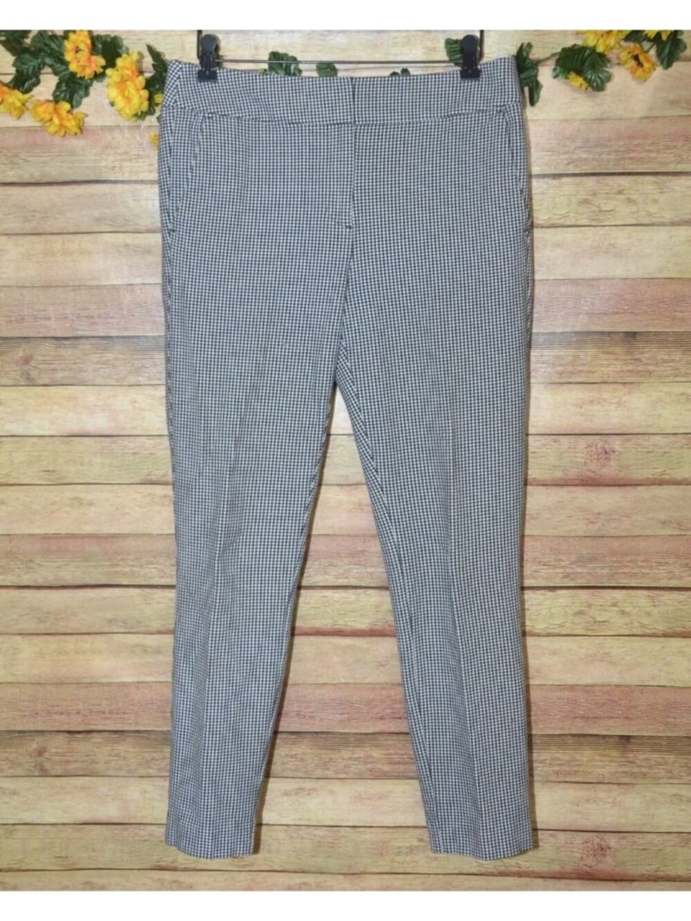 LOFT Black & White Gingham Ankle Pants Trousers Size 6 Pockets Career Stretch